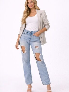 wild fable Light Blue Distressed Straight Leg Jeans